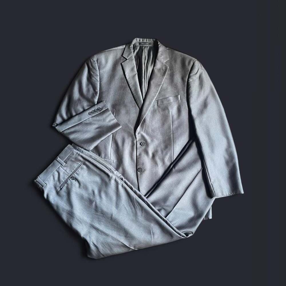 Calvin Klein 2 Piece Suit 44R 38x30 Pants Gray Herringbone - Read Description